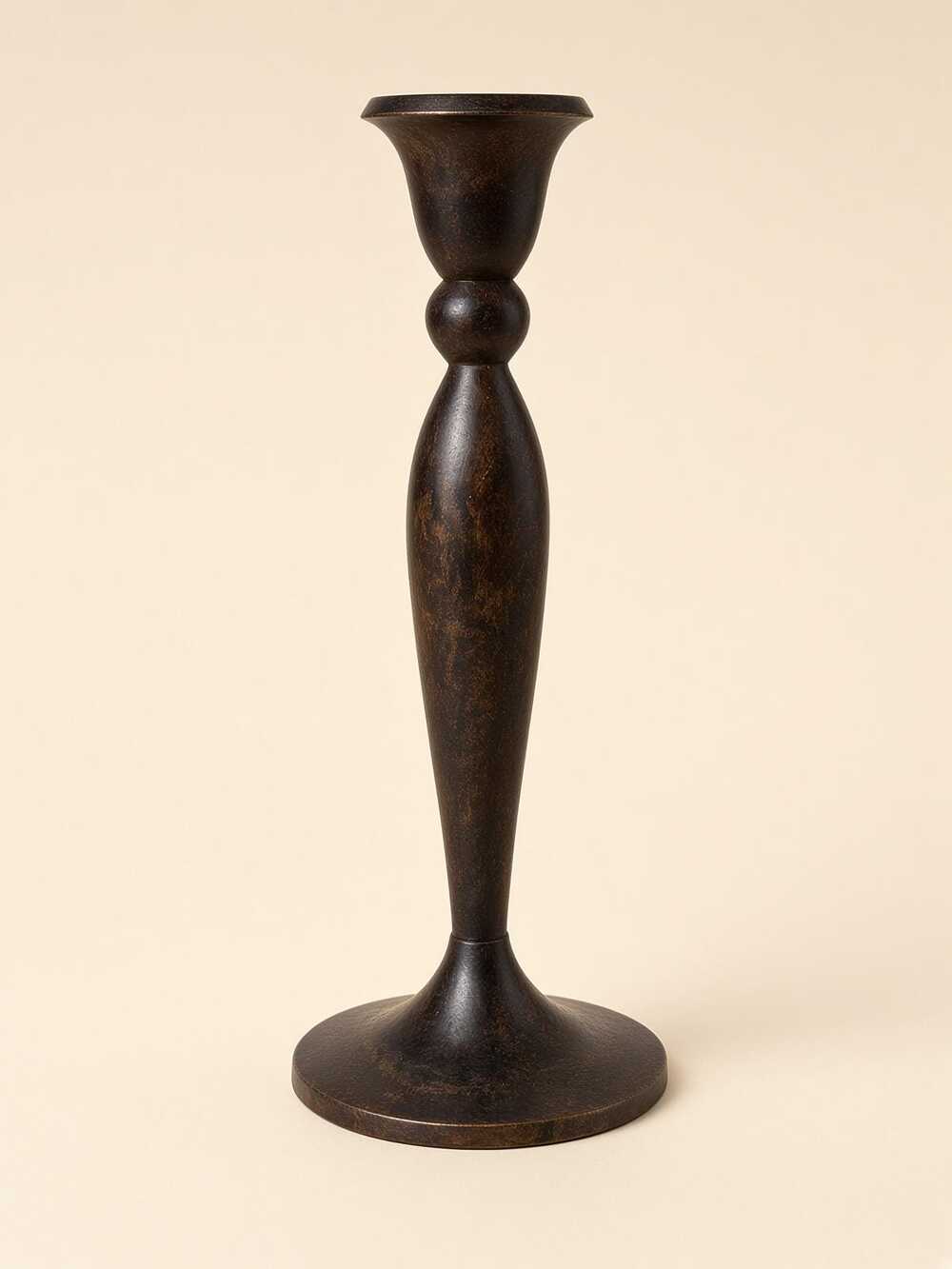 Hosley Brass Candlestick, Solid Turned Stem, Wide Base Cup, India Label